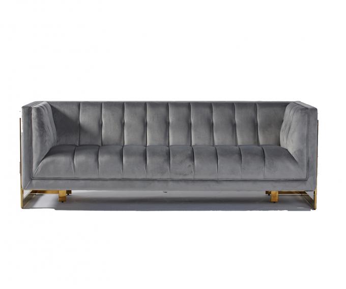 Fluweelstof Doorgenaaide Moderne Woonkamer Sofa With Hallow Metal Legs 0
