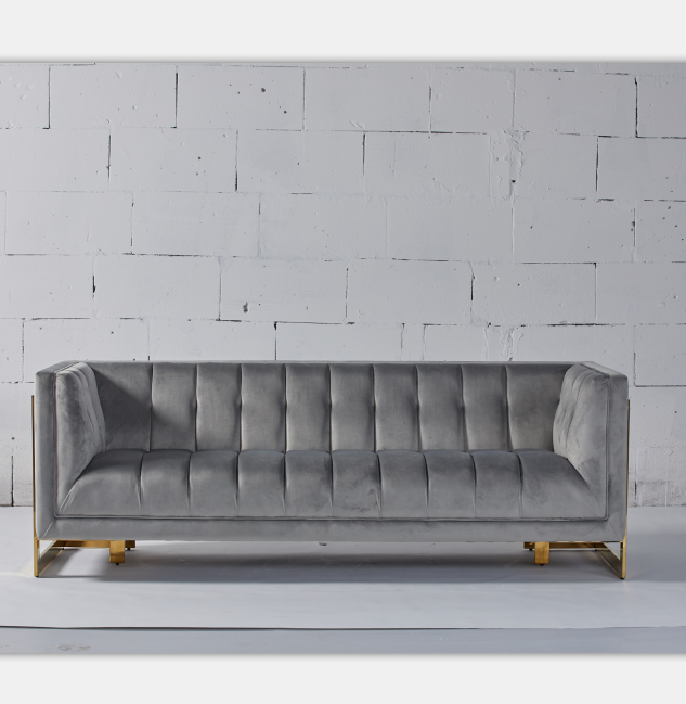 Fluweelstof Doorgenaaide Moderne Woonkamer Sofa With Hallow Metal Legs 2