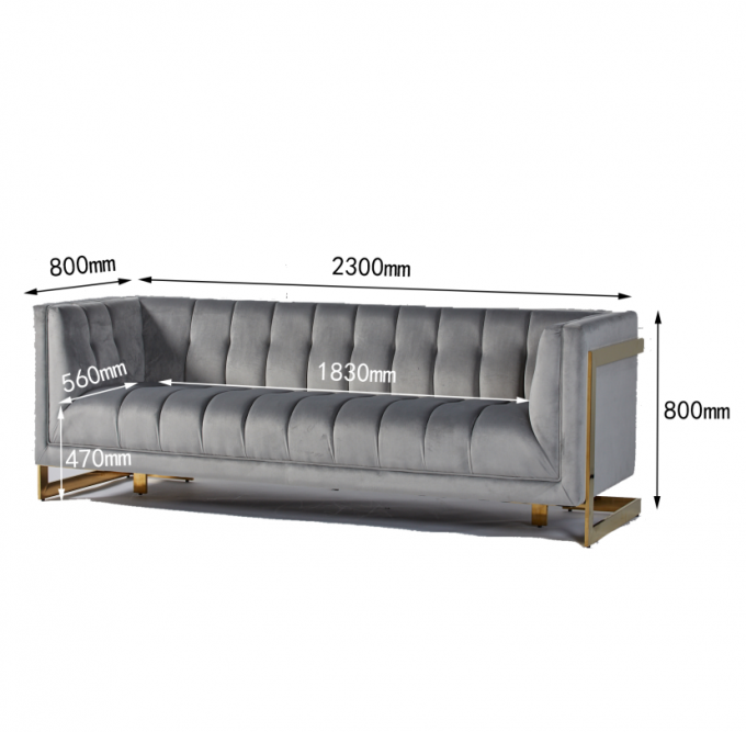 Fluweelstof Doorgenaaide Moderne Woonkamer Sofa With Hallow Metal Legs 3