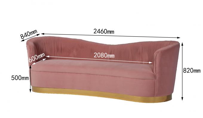 De roze Basis van de Woonkamersofa with gold stainless steel van de Fluweelstof 1