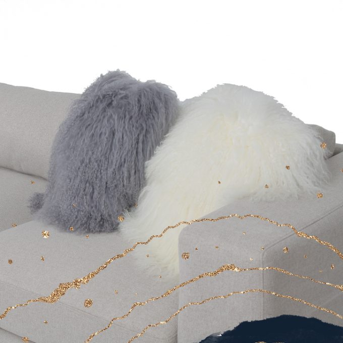Eigentijdse 3 Seater L Witte het Fluweel Sectionele Bank van de Vormstof 1