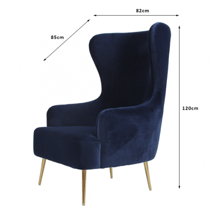 Beklede Enige Blue Velvet-Leunstoel met Metaalbeen 0