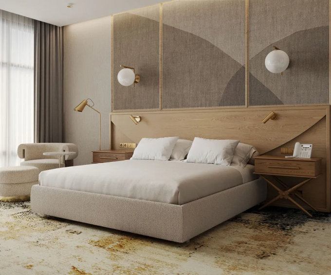 Het meubilairreeksen van de hotelslaapkamer voor vijfsterren stevig houten de slaapkamermeubilair van hotelruimten 1