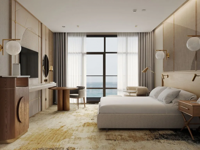 Het meubilairreeksen van de hotelslaapkamer voor vijfsterren stevig houten de slaapkamermeubilair van hotelruimten 2