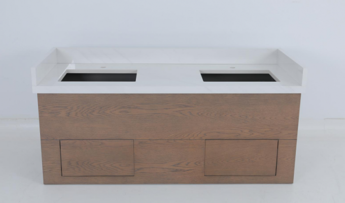 Commercieel hotel eiken fineer gevlekte badkamer met houten console 1