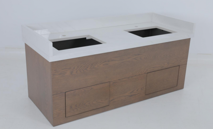 Commercieel hotel eiken fineer gevlekte badkamer met houten console 2