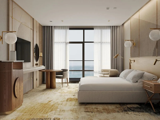 kopen Het meubilairreeksen van de hotelslaapkamer voor vijfsterren stevig houten de slaapkamermeubilair van hotelruimten online vervaardiging