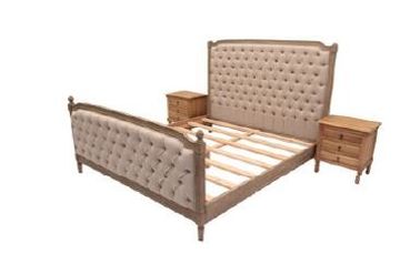 Goede prijs Reeksen van de eiken Hout de Beklede Slaapkamer, de Koning Size Upholstered Bed van de Linnenstof online
