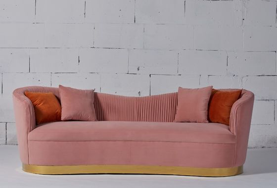 kopen De roze Basis van de Woonkamersofa with gold stainless steel van de Fluweelstof online vervaardiging