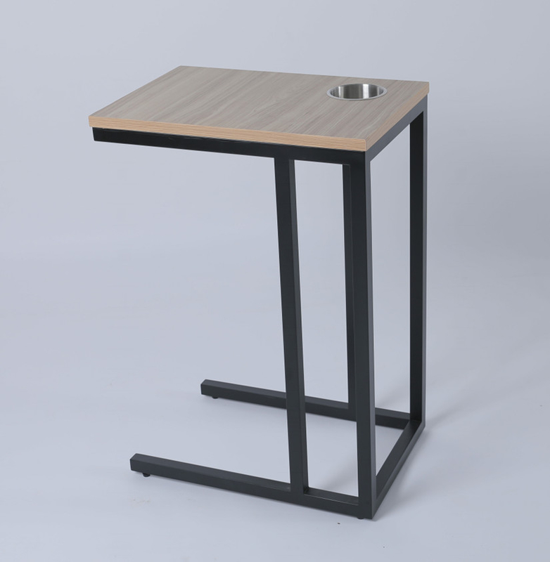 Metal & Wood Custom Side Table With Tea Cup Holder