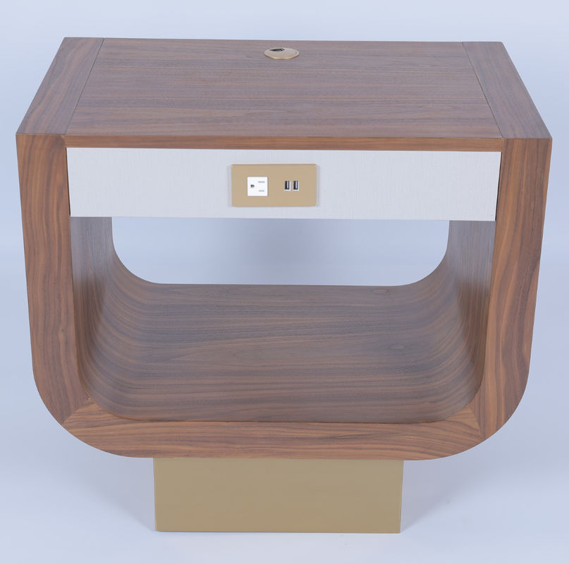 Luxury Custom Made Walnut Wood Veneer Night Stand With One Drawer And Power Outlet
