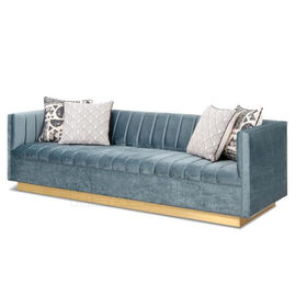 Goede prijs De moderne Stof Sofa Stainless Steel Golden Brushed Manhattan Sofa With Wide Channel Tufting van Woonkamerblue velvet met online