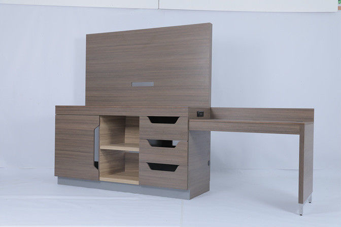 Moderne slaapkamer Custom Expansive lineaire TV-paneel en bureau kast Voor Hilton Hotel 5