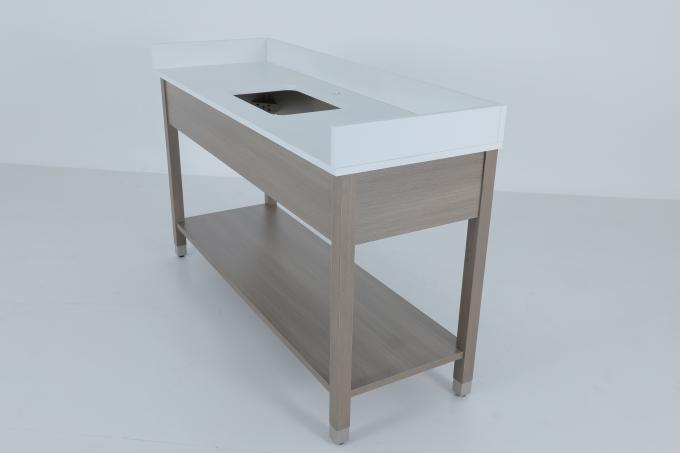 Metalen ferrule witte steen top en backsplash ijdelheid met houten plank 1