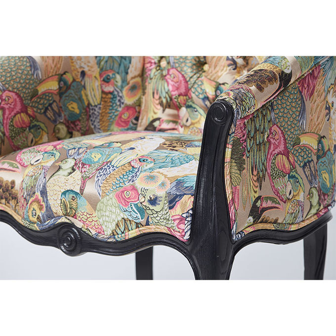 Elegante zwarte met van de de Stoel Franse Stijl van het korrel Houten Kader van de Stoel Gekke vogels van de de Stoffen Antieke Leunstoel het Accentstoel 0