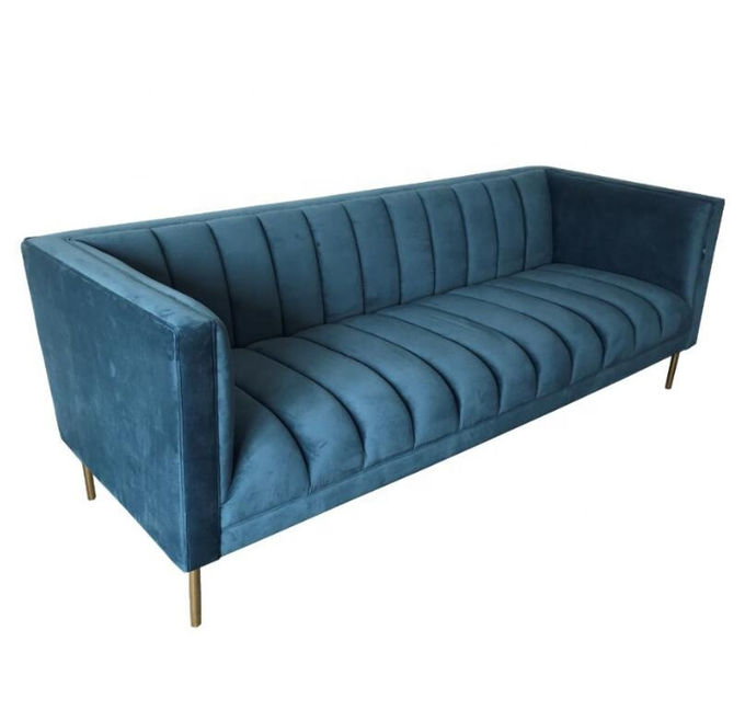 Blue Velvet Doorgenaaid 3 Seat 221x76x78cm Woonkamerbank 2