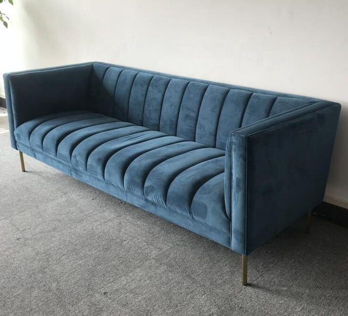 Blue Velvet Doorgenaaid 3 Seat 221x76x78cm Woonkamerbank 1