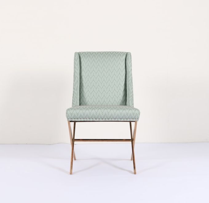 Blauwe Beklede het Dineren van H84cm Stof Stoelen met Gouden Ss Basis 5