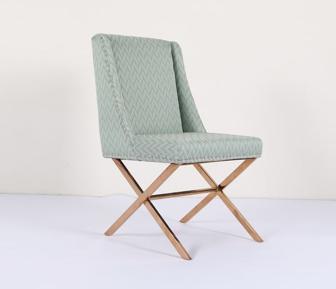 Blauwe Beklede het Dineren van H84cm Stof Stoelen met Gouden Ss Basis 4