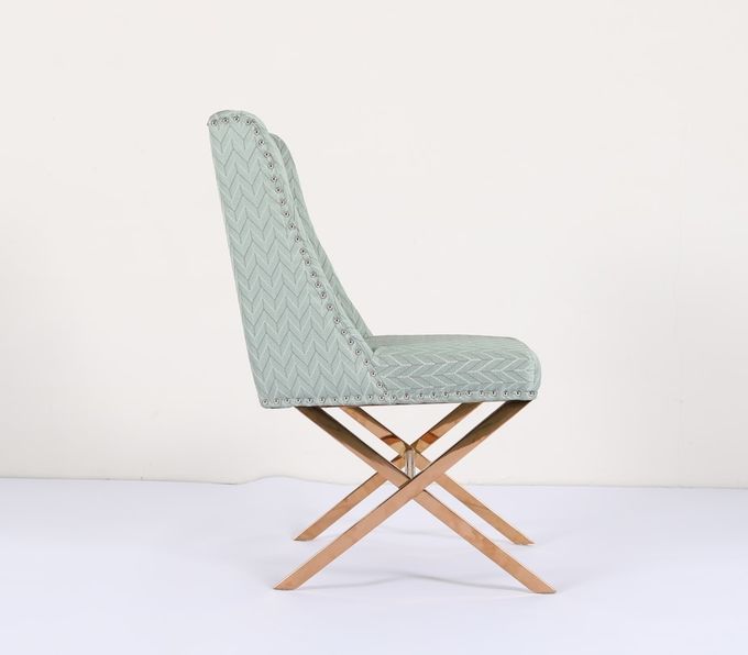 Blauwe Beklede het Dineren van H84cm Stof Stoelen met Gouden Ss Basis 2